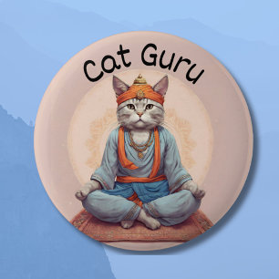 Cat Guru Yoga Master Meditatie mindfulness zen Ronde Button 5,7 Cm