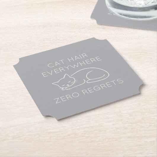 Cat hair everywhere zero regrets kartonnen onderzetters (Gekanteld)