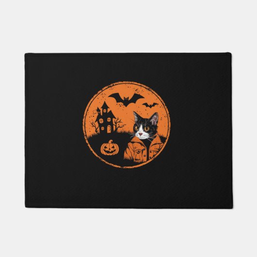 Cat Halloween Art 2024 Kitten Katten Mannen Vrouwe Deurmat (Voorkant)