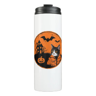Cat Halloween Art 2024 Kitten Katten Mannen Vrouwe Thermosbeker
