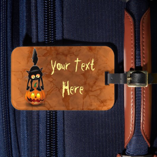 Cat Halloween Bang Cartoon op Pumpkin Licentie Pl Bagagelabel (Voorkant Insitu 4)