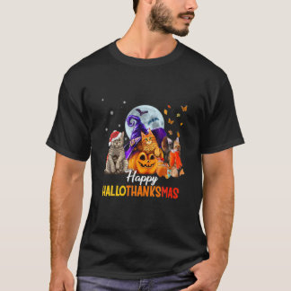 Cat Halloween en Merry KerstHappy HhalDankjewel T-shirt