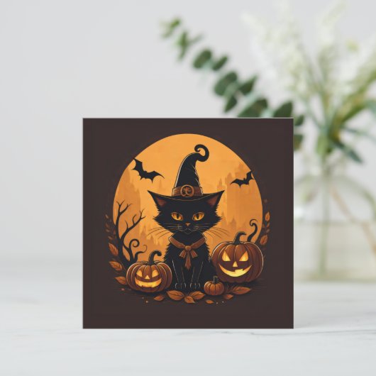 Cat halloween feestdagenkaart (Staand voorkant)