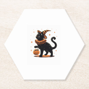 Cat Halloween Funny Spooky Seizoen Cat Witch Pumpk Kartonnen Onderzetters