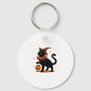 Cat Halloween Funny Spooky Seizoen Cat Witch Pumpk Sleutelhanger