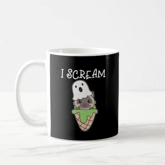 Cat Halloween Ghost I Scream Ice Cream Pun Koffiemok (Links)
