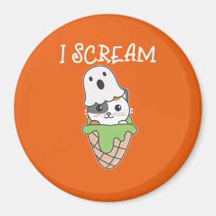 Cat Halloween Ghost I Scream Ice Cream Pun Magneet