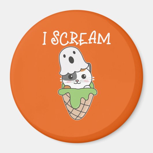Cat Halloween Ghost I Scream Ice Cream Pun Magneet (Voorkant)