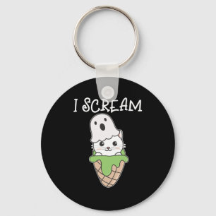 Cat Halloween Ghost I Scream Ice Cream Pun Sleutelhanger