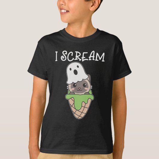 Cat Halloween Ghost I Scream Ice Cream Pun T-shirt (Voorkant)