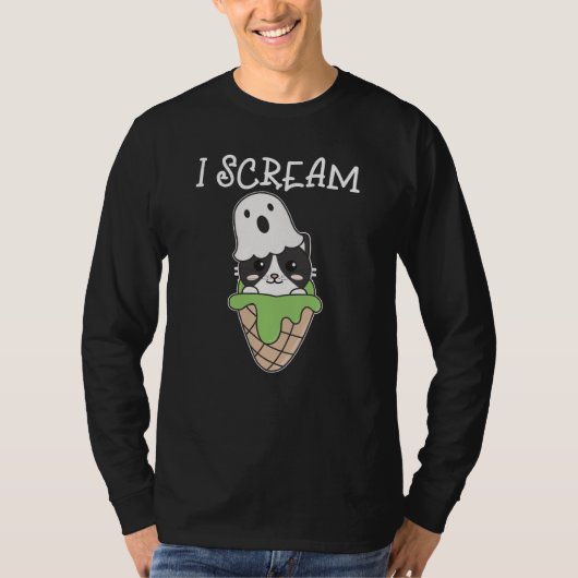 Cat Halloween Ghost I Scream Ice Cream Pun T-shirt (Voorkant)