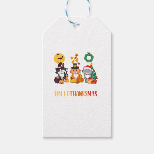Cat Halloween Happy KerstHappy Hanksmas Dank Cadeaulabel (Voorkant)