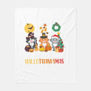 Cat Halloween Happy KerstHappy Hanksmas Dank Fleece Deken