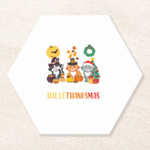 Cat Halloween Happy KerstHappy Hanksmas Dank Kartonnen Onderzetters