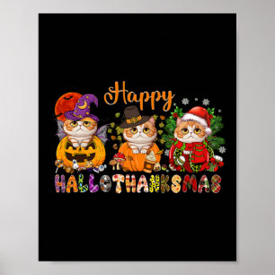 Cat Halloween Happy KerstHappy Hanksmas Dank Poster
