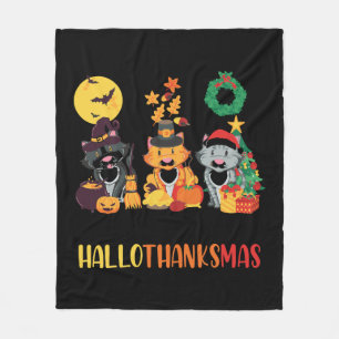 Cat Halloween Happy KerstHappy Hanksmas Fleece Deken