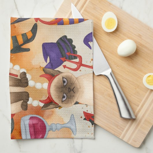 Cat Halloween Party Theedoek (Quarter Fold)