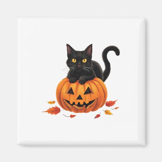 Cat Halloween pompoen voor vrouwen Mannen Kinder Magneet (Voorkant)