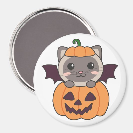 Cat Halloween Pumpkin Bat Costume Magneet (Voorkant / Achterkant)