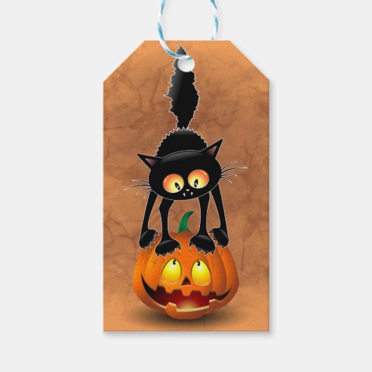 Cat Halloween Scared Cartoon Character op Cadeaulabel (Voorkant)