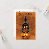 Cat Halloween Scared Cartoon Character op Kaart (Voorkant / Achterkant in situ)