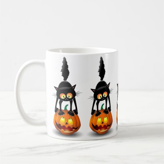Cat Halloween Scared Cartoon Character op Koffiemok (Links)