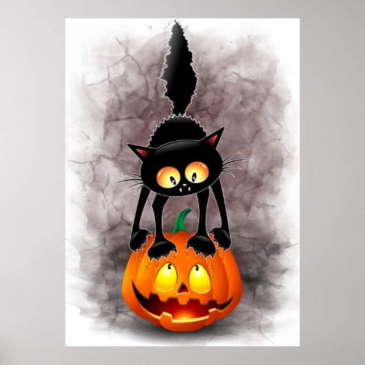 Cat Halloween Scared Cartoon Character op Poster (Voorkant)