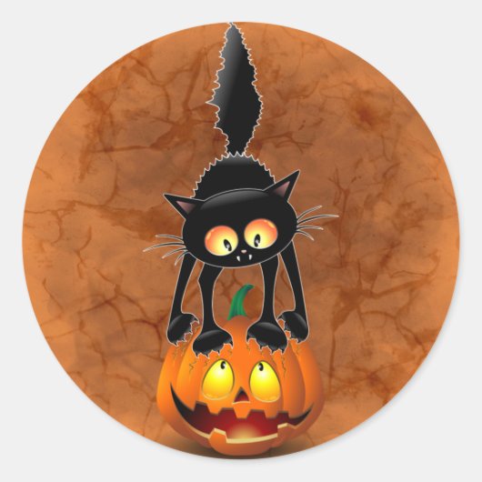 Cat Halloween Scared Cartoon Character op Ronde Sticker (Voorkant)