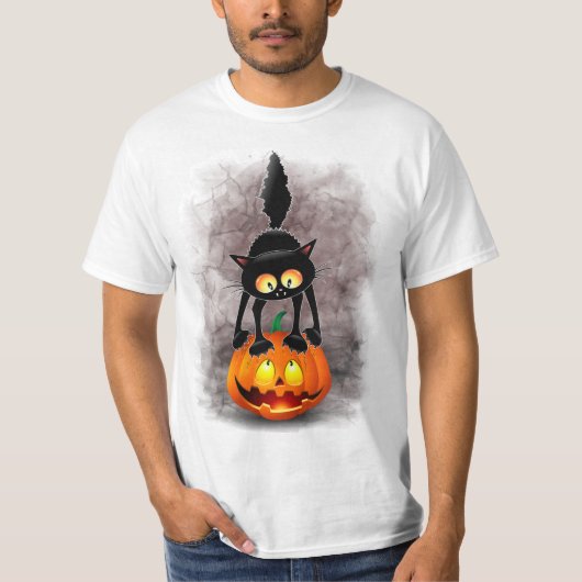 Cat Halloween Scared Cartoon Character op T-shirt (Voorkant)