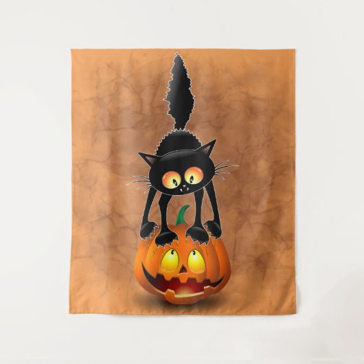 Cat Halloween Scared Cartoon Character op Wandkleed (Voorkant)