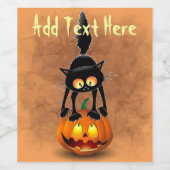 Cat Halloween Scared Cartoon Character op Wijn Etiket (Enkel label)