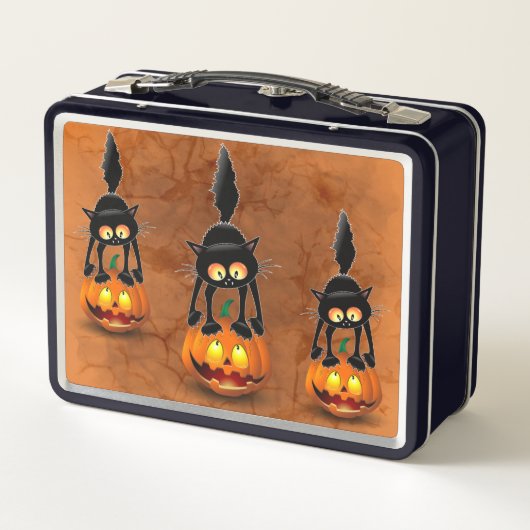 Cat Halloween Scared Cartoon op pompoen (Achterkant)