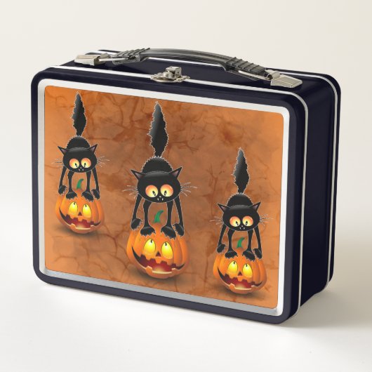 Cat Halloween Scared Cartoon op pompoen (Voorkant)