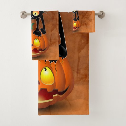 Cat Halloween Scared Cartoon op pompoen Bad Handdoek (Insitu)