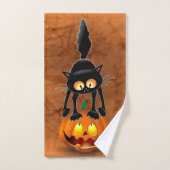 Cat Halloween Scared Cartoon op pompoen Bad Handdoek (Handdoek)