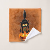 Cat Halloween Scared Cartoon op pompoen Bad Handdoek (Wasdoekje)
