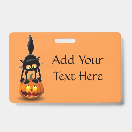 Cat Halloween Scared Cartoon op pompoen Badge (Voorzijde)