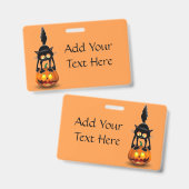 Cat Halloween Scared Cartoon op pompoen Badge (Voor- en achterkant)