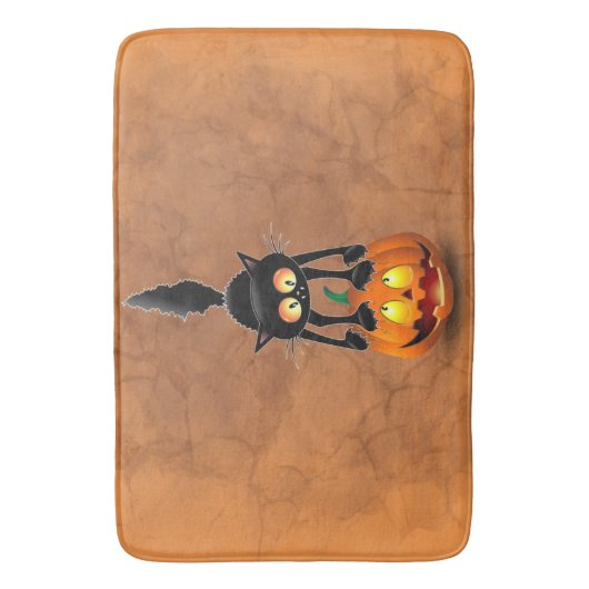 Cat Halloween Scared Cartoon op pompoen Badmat (Voorkant Verticaal)