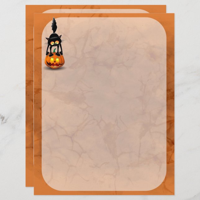 Cat Halloween Scared Cartoon op pompoen Briefhoofd (Voorkant / Achterkant)