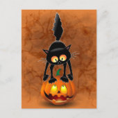 Cat Halloween Scared Cartoon op pompoen Briefkaart (Voorkant)