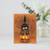 Cat Halloween Scared Cartoon op pompoen Briefkaart (Staand voorkant)