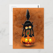 Cat Halloween Scared Cartoon op pompoen Briefkaart (Voorkant / Achterkant)