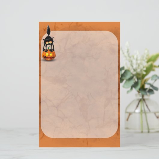 Cat Halloween Scared Cartoon op pompoen Briefpapier (Staand voorkant)