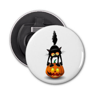 Cat Halloween Scared Cartoon op pompoen Button Flesopener