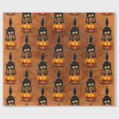 Cat Halloween Scared Cartoon op pompoen Cadeaupapier (Vlak)