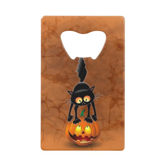 Cat Halloween Scared Cartoon op pompoen Creditkaart Flessenopener (Voorkant)