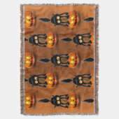 Cat Halloween Scared Cartoon op pompoen Deken (Voorkant Verticaal)