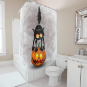 Cat Halloween Scared Cartoon op pompoen Douchegordijn (In situ)
