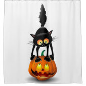 Cat Halloween Scared Cartoon op pompoen Douchegordijn (Voorkant)